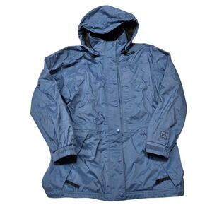 REI Elements Rain Jacket Women M Blue Hooded Full Zip Waterproof Windbreaker
